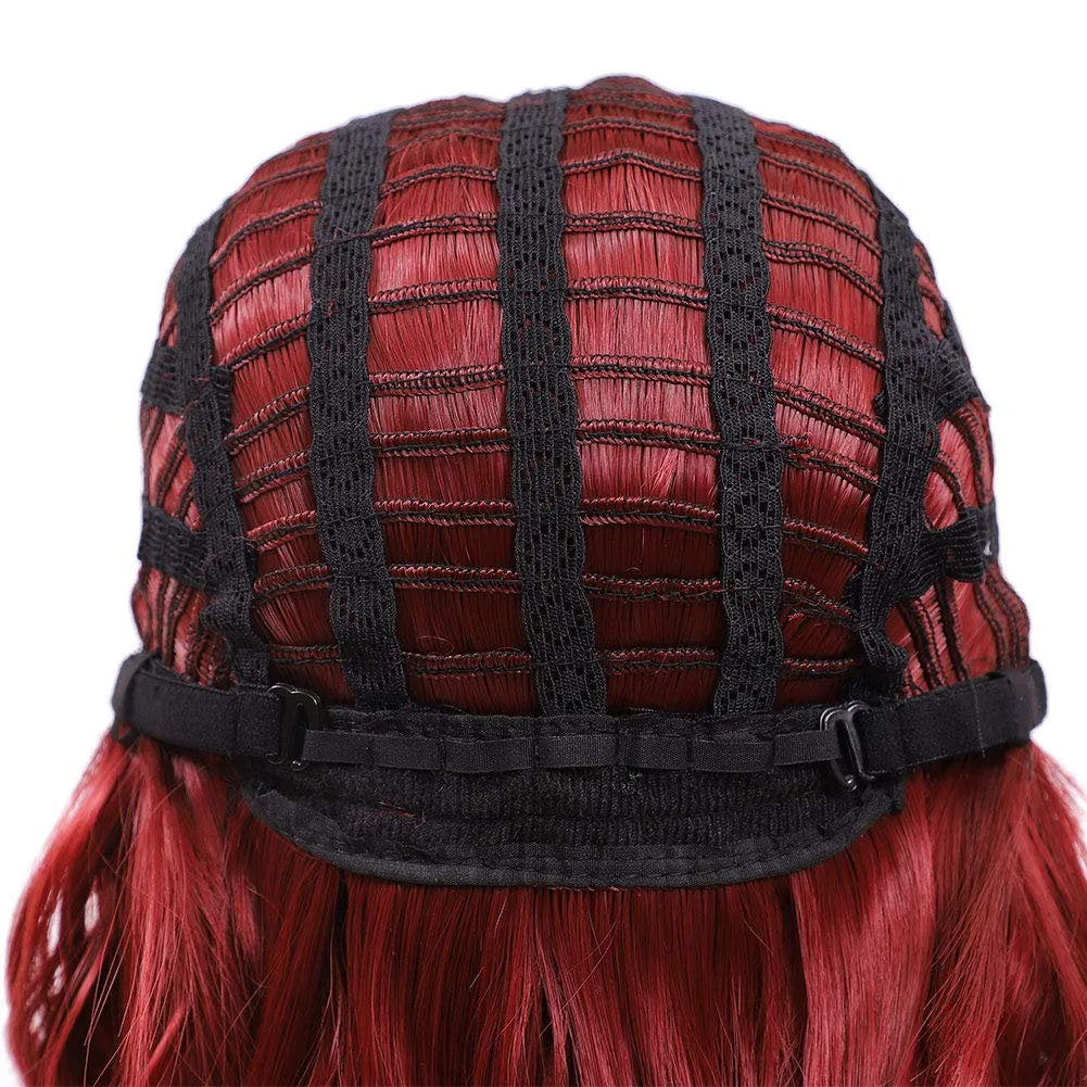 Wine Red Shoulder Length 14" Synthetic Replacement Wig with Curtain Bangs