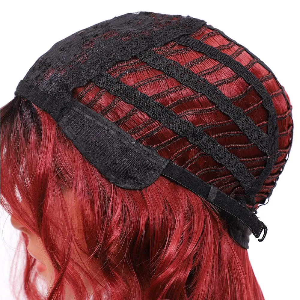 Wine Red Shoulder Length 14" Synthetic Replacement Wig with Curtain Bangs