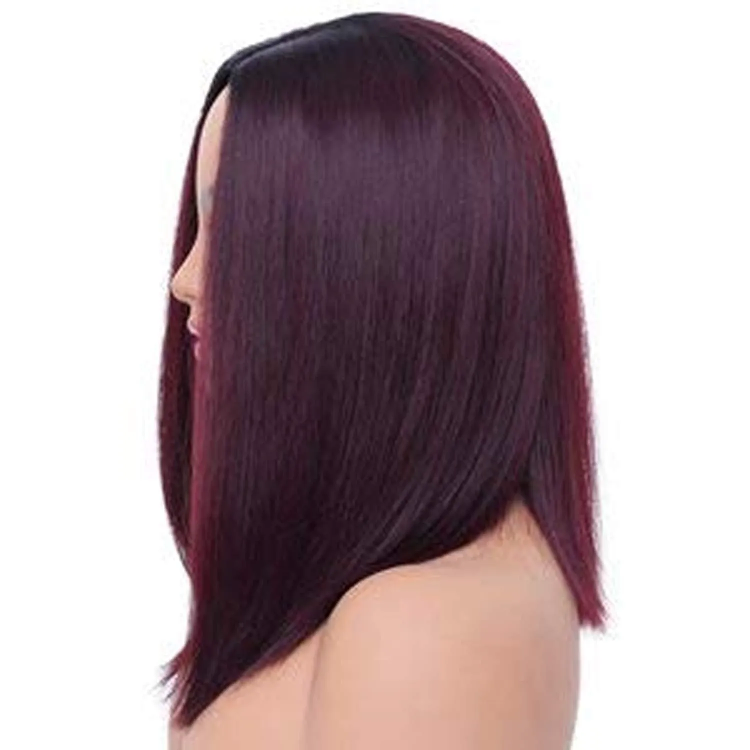 Wine Red Shoulder Length Bob Full Wig | Synthetic Top Quality Heat Resistant Fiber | Human Hair Feel | Side Parting 14"
