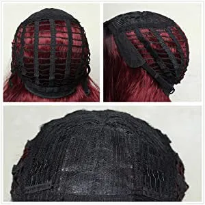 Wine Red Shoulder Length Bob Full Wig | Synthetic Top Quality Heat Resistant Fiber | Human Hair Feel | Side Parting 14"