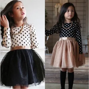Winter Dress For Girl Long Sleeve Bow-Knot Princess Girls Dresses Polka Dot Print Kids Clothes Casual Baby Clothing