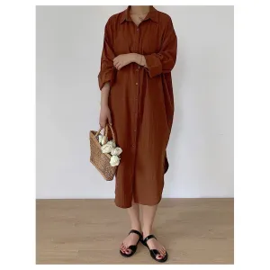 Women Chic Vintage White Shirt Dress Solid Color Korea Loose Long Shirts Evening Office Lady Dresses Beach Casual Vestidos