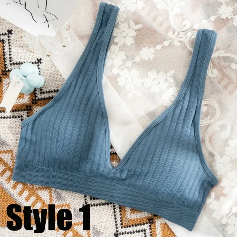 Women Seamless Sports Crop Top Sexy Bra Female Tube Tops Deep V Sexy Women's Underwear Bralette Sleeveless Camis Bandeau Top