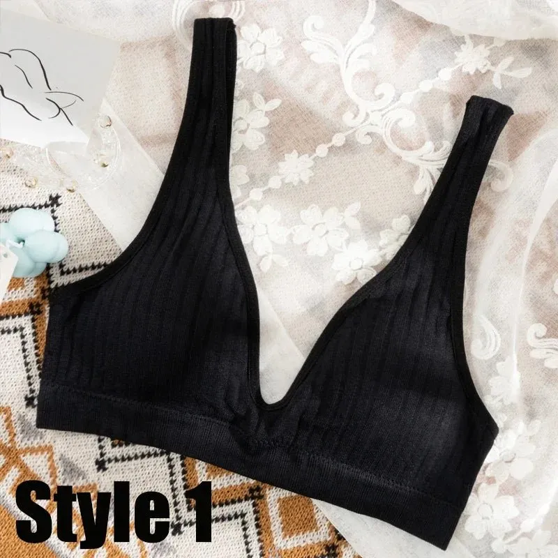 Women Seamless Sports Crop Top Sexy Bra Female Tube Tops Deep V Sexy Women's Underwear Bralette Sleeveless Camis Bandeau Top