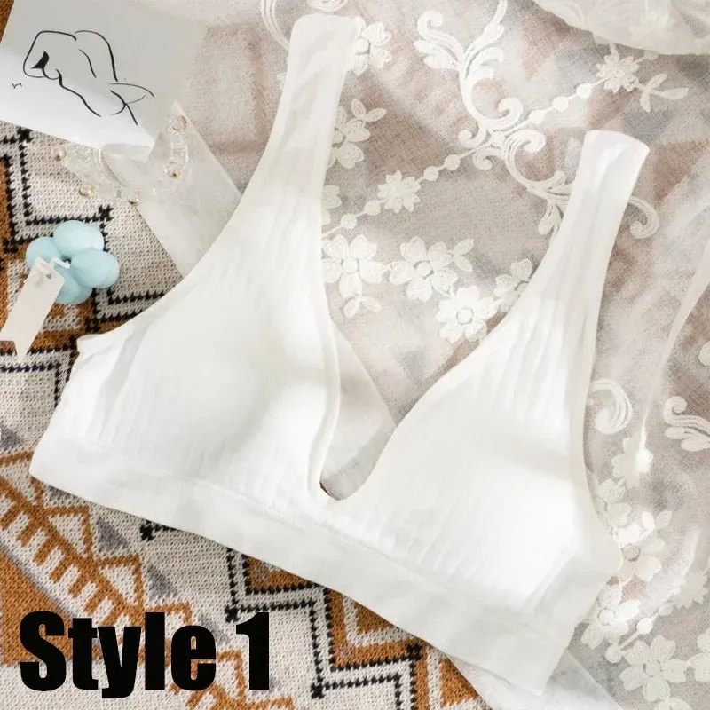 Women Seamless Sports Crop Top Sexy Bra Female Tube Tops Deep V Sexy Women's Underwear Bralette Sleeveless Camis Bandeau Top
