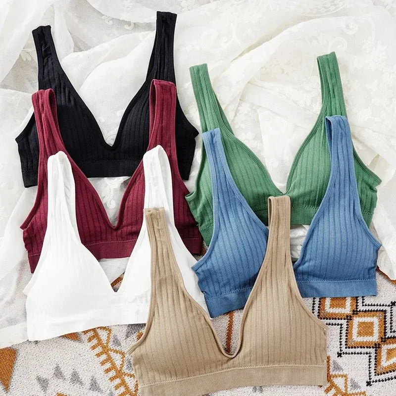 Women Seamless Sports Crop Top Sexy Bra Female Tube Tops Deep V Sexy Women's Underwear Bralette Sleeveless Camis Bandeau Top