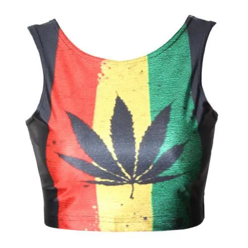 Women t-shirt hemp fimble leaf Print Crop top Fashion saxy brand vest