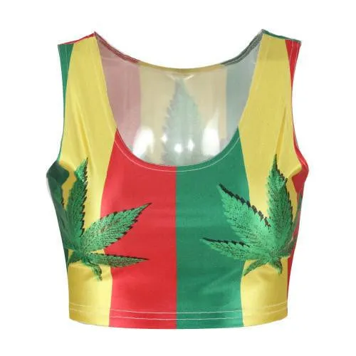 Women t-shirt hemp fimble leaf Print Crop top Fashion saxy brand vest