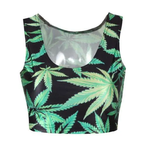 Women t-shirt hemp fimble leaf Print Crop top Fashion saxy brand vest