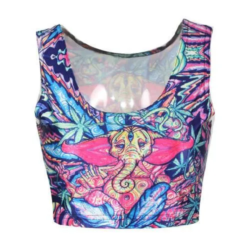 Women t-shirt hemp fimble leaf Print Crop top Fashion saxy brand vest
