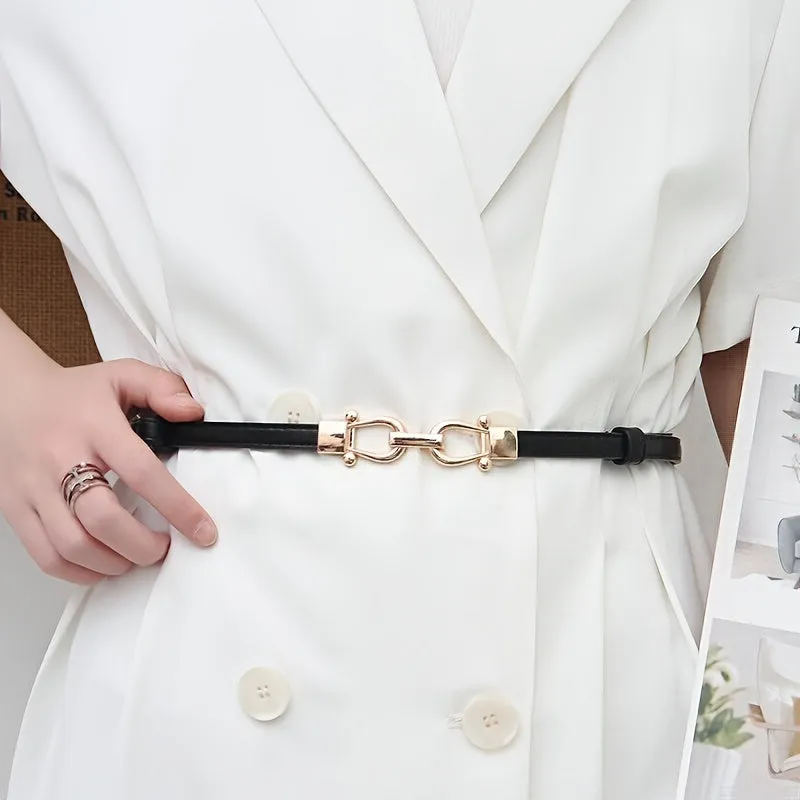 Women's Adjustable Waist Belt PU Leather Golden Square Buckle Casual Accessory