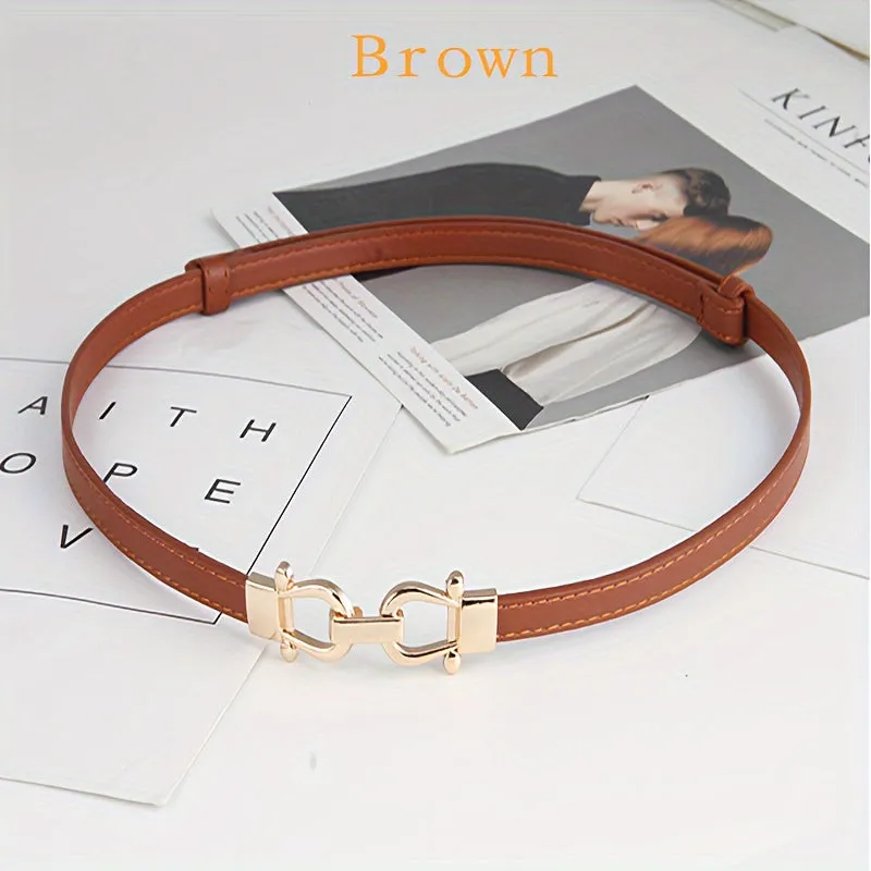 Women's Adjustable Waist Belt PU Leather Golden Square Buckle Casual Accessory