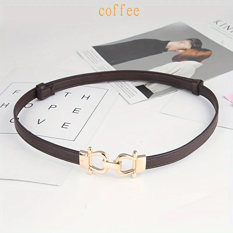 Women's Adjustable Waist Belt PU Leather Golden Square Buckle Casual Accessory