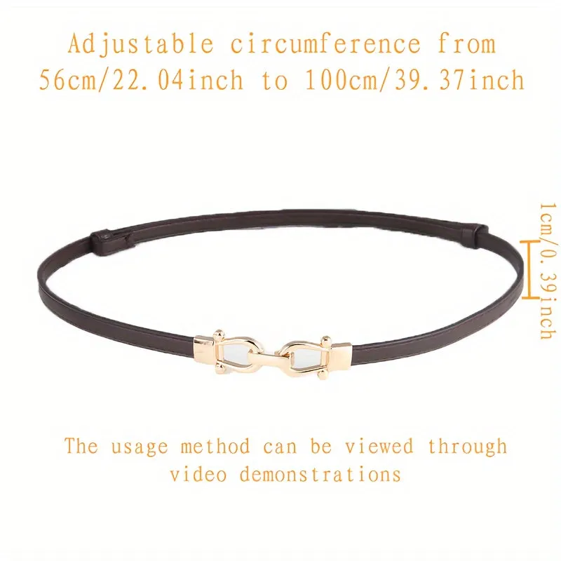 Women's Adjustable Waist Belt PU Leather Golden Square Buckle Casual Accessory