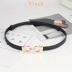 Women's Adjustable Waist Belt PU Leather Golden Square Buckle Casual Accessory
