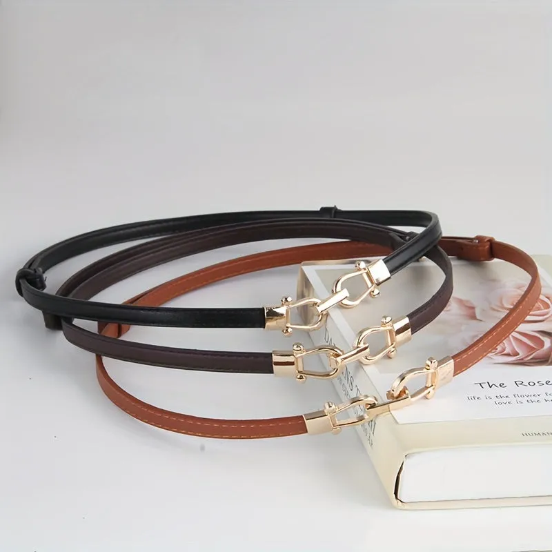 Women's Adjustable Waist Belt PU Leather Golden Square Buckle Casual Accessory