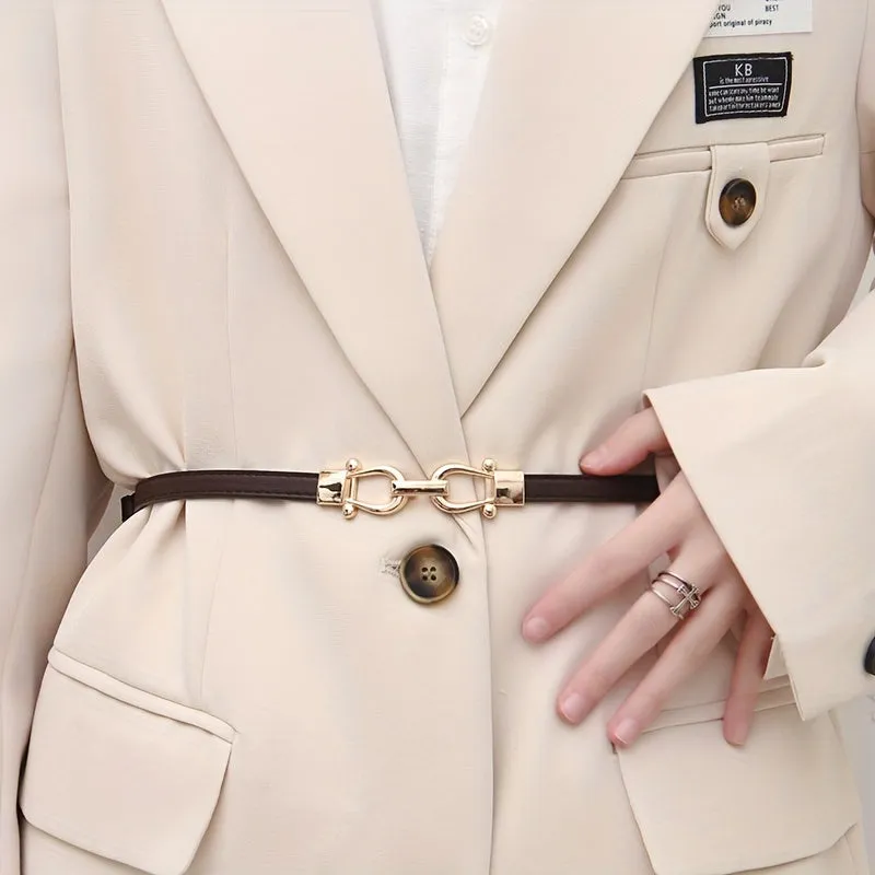 Women's Adjustable Waist Belt PU Leather Golden Square Buckle Casual Accessory