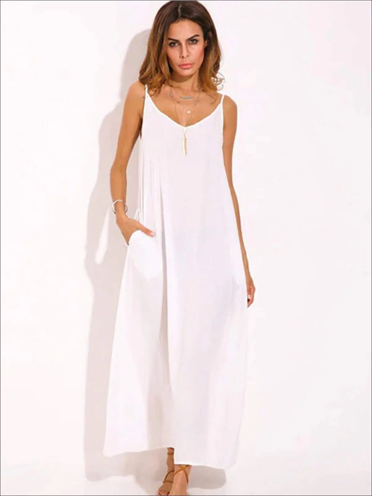 Women's Boho Loose Maxi Dress With Side Pockets