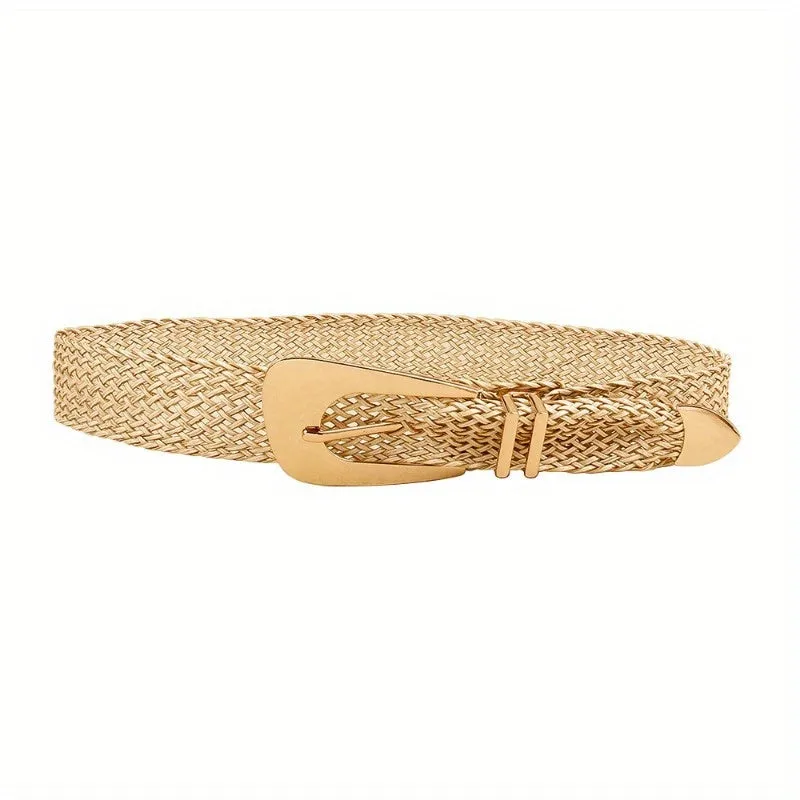 Women's Braided Belt with Metal Buckle in PP Grass & Polyester