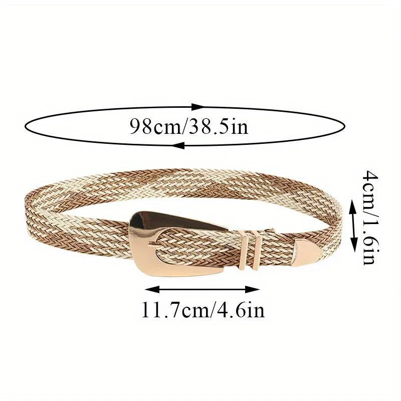 Women's Braided Belt with Metal Buckle in PP Grass & Polyester