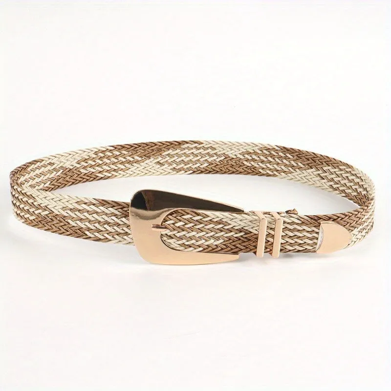 Women's Braided Belt with Metal Buckle in PP Grass & Polyester