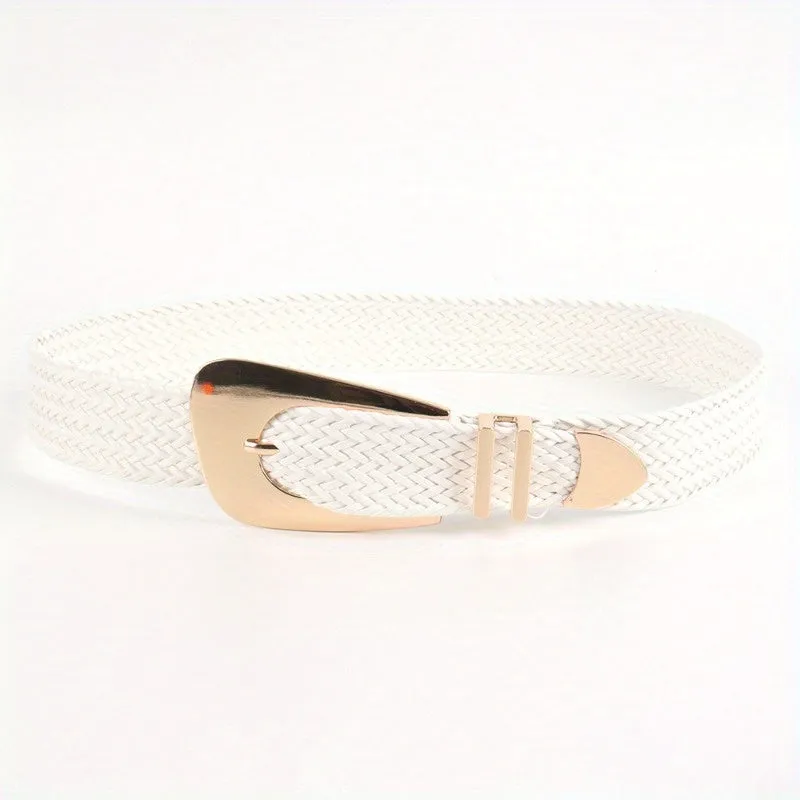 Women's Braided Belt with Metal Buckle in PP Grass & Polyester