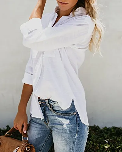 Women's Button Down Roll Up Sleeve Blouse