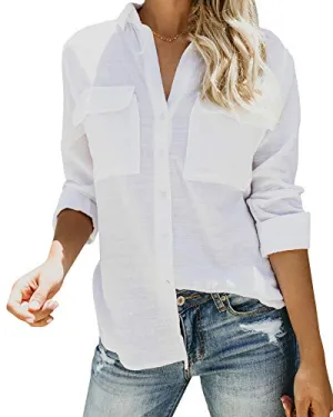 Women's Button Down Roll Up Sleeve Blouse