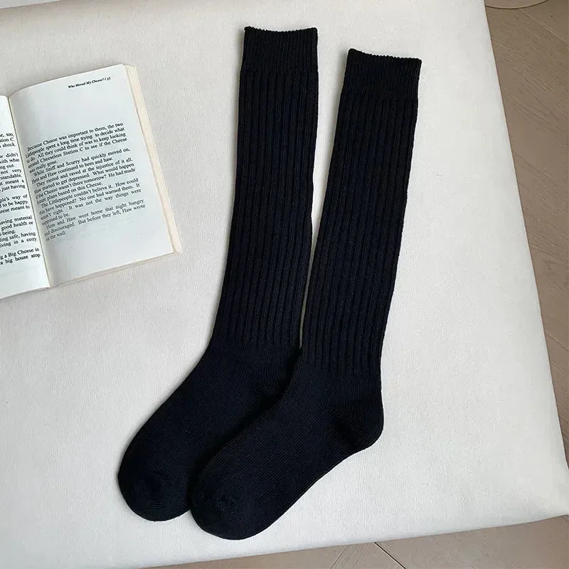 Women's Cotton Over-the-Knee Long Socks - Solid Thigh-High Boot Stockings for Casual Wear