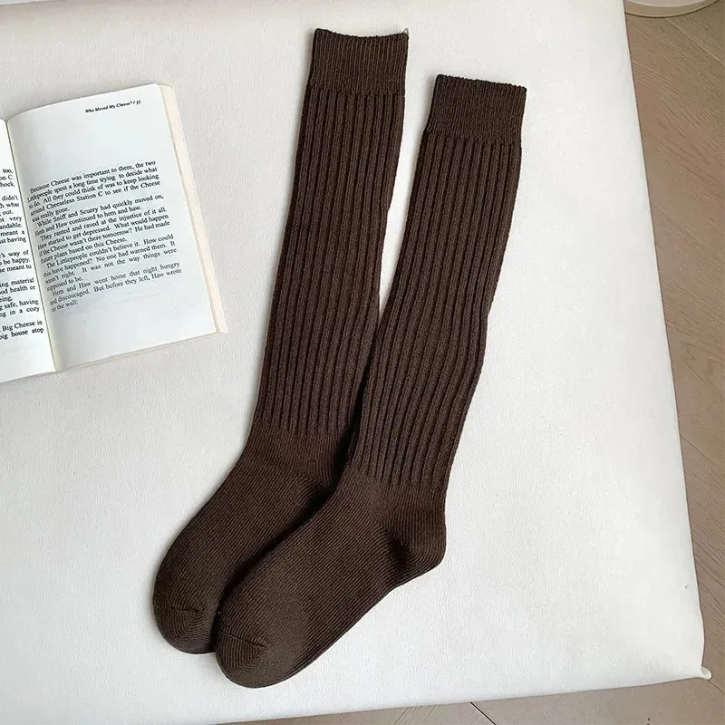 Women's Cotton Over-the-Knee Long Socks - Solid Thigh-High Boot Stockings for Casual Wear