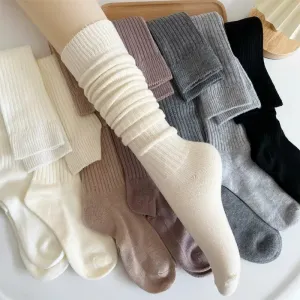 Women's Cotton Over-the-Knee Long Socks - Solid Thigh-High Boot Stockings for Casual Wear