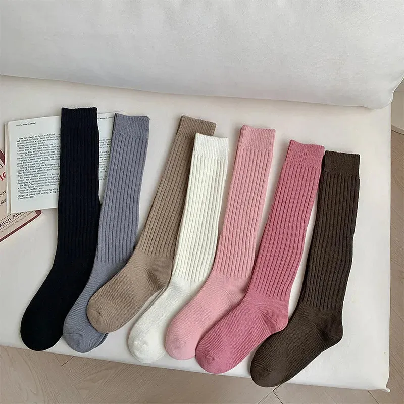 Women's Cotton Over-the-Knee Long Socks - Solid Thigh-High Boot Stockings for Casual Wear