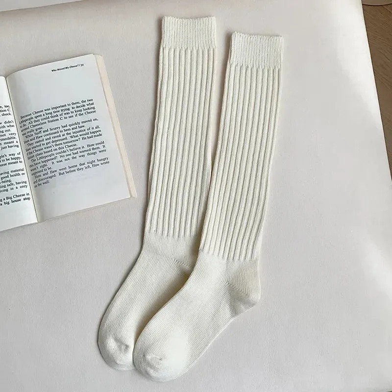 Women's Cotton Over-the-Knee Long Socks - Solid Thigh-High Boot Stockings for Casual Wear