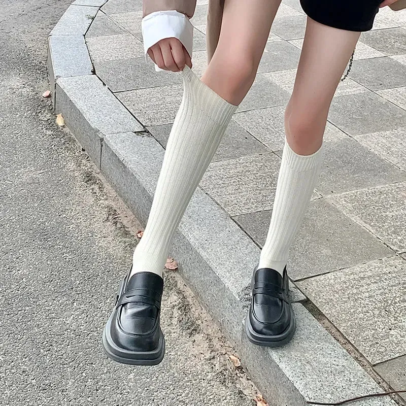 Women's Cotton Over-the-Knee Long Socks - Solid Thigh-High Boot Stockings for Casual Wear