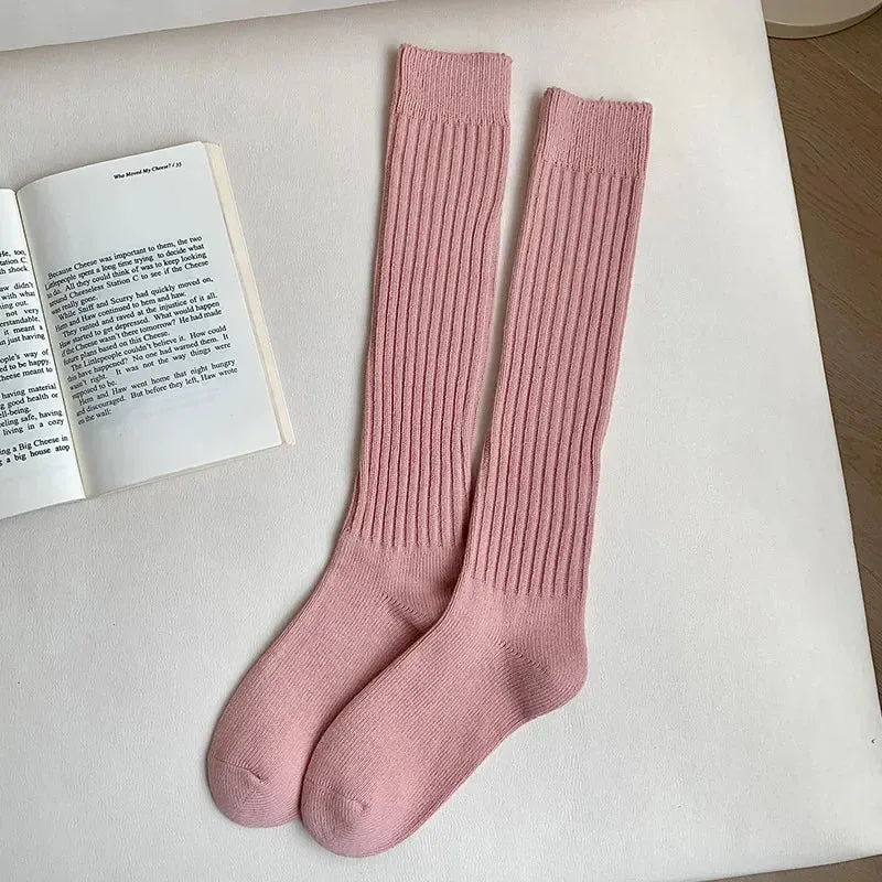 Women's Cotton Over-the-Knee Long Socks - Solid Thigh-High Boot Stockings for Casual Wear