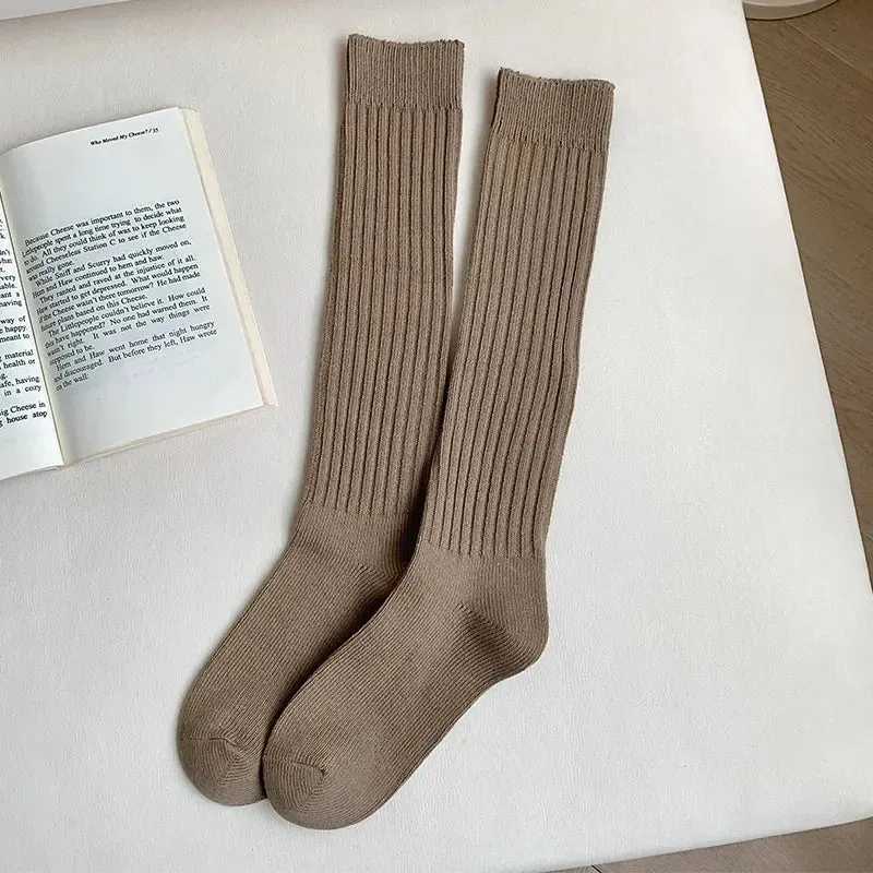 Women's Cotton Over-the-Knee Long Socks - Solid Thigh-High Boot Stockings for Casual Wear