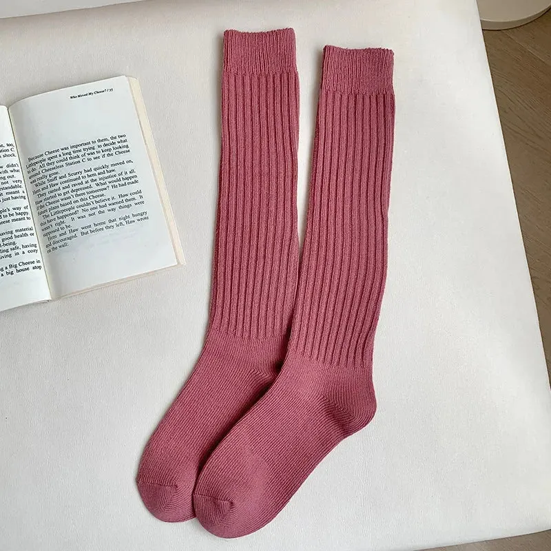 Women's Cotton Over-the-Knee Long Socks - Solid Thigh-High Boot Stockings for Casual Wear