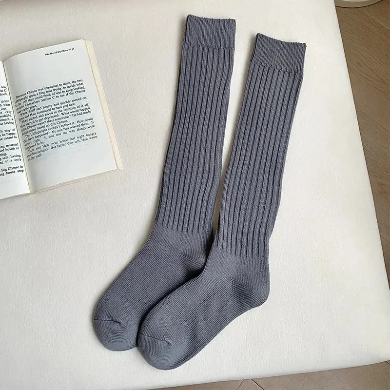 Women's Cotton Over-the-Knee Long Socks - Solid Thigh-High Boot Stockings for Casual Wear