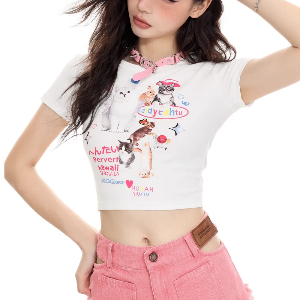 Women's Cute Cat Slim T-shirt