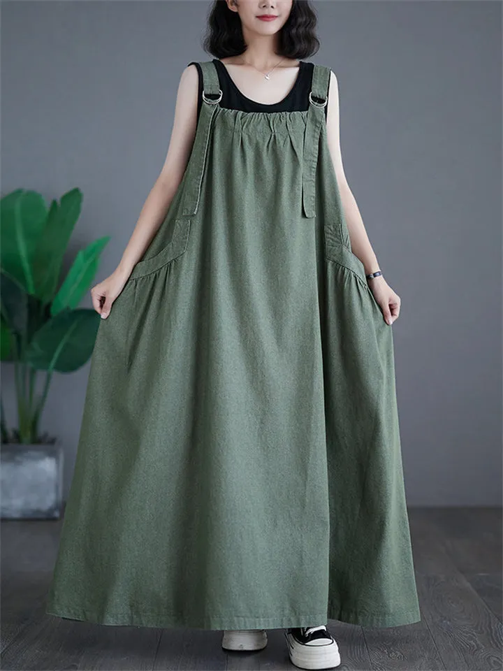 Women's Cute Retro Oversized Denim Suspenders Dress