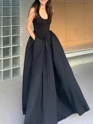 Women's Elegant Long Black Dress Spaghetti Straps Vintage Slim Party Cocktail Dress