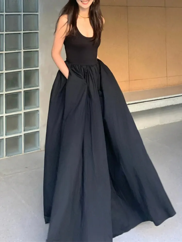 Women's Elegant Long Black Dress Spaghetti Straps Vintage Slim Party Cocktail Dress