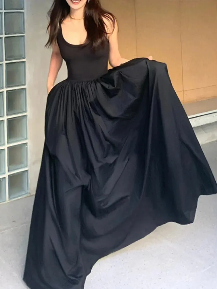 Women's Elegant Long Black Dress Spaghetti Straps Vintage Slim Party Cocktail Dress