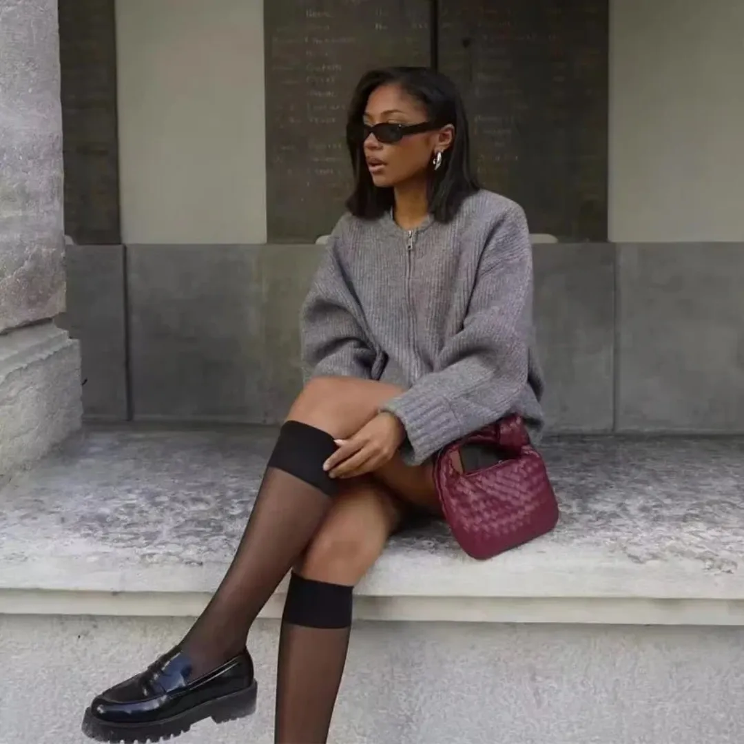 Women's Knitted Crewneck Cardigan | Zip Up