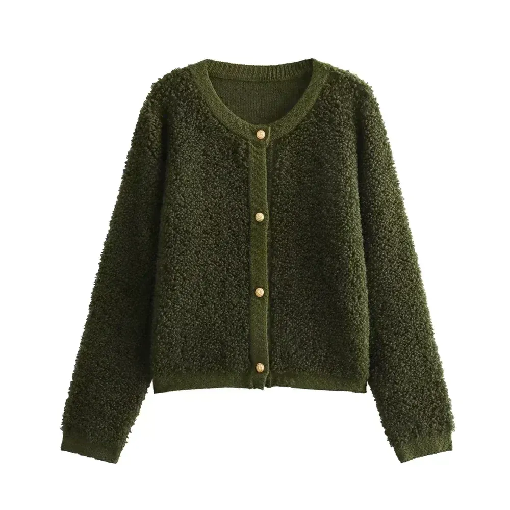 Women's Modern Cropped Sherpa Cardigan with Buttons | Ideal for Autumn/Winter