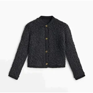 Women's Modern Cropped Sherpa Cardigan with Buttons | Ideal for Autumn/Winter