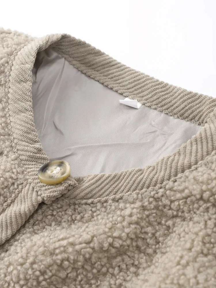 Women's Modern Cropped Sherpa Cardigan with Buttons | Ideal for Autumn/Winter