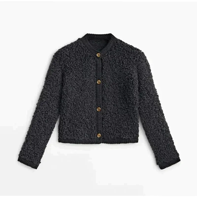 Women's Modern Cropped Sherpa Cardigan with Buttons | Ideal for Autumn/Winter