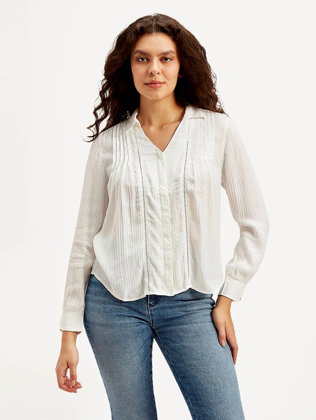 Women's Textured Spread Collar Shirt