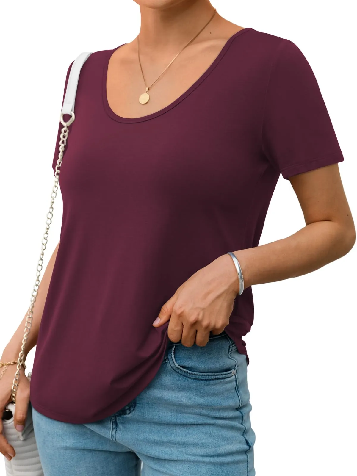 Womens Tops T Shirts Short Sleeve Tees Fashion Trendy Lightweight Basic Soft Casual Summer Outfits Lounge Comfy Clothes 2024 Winered